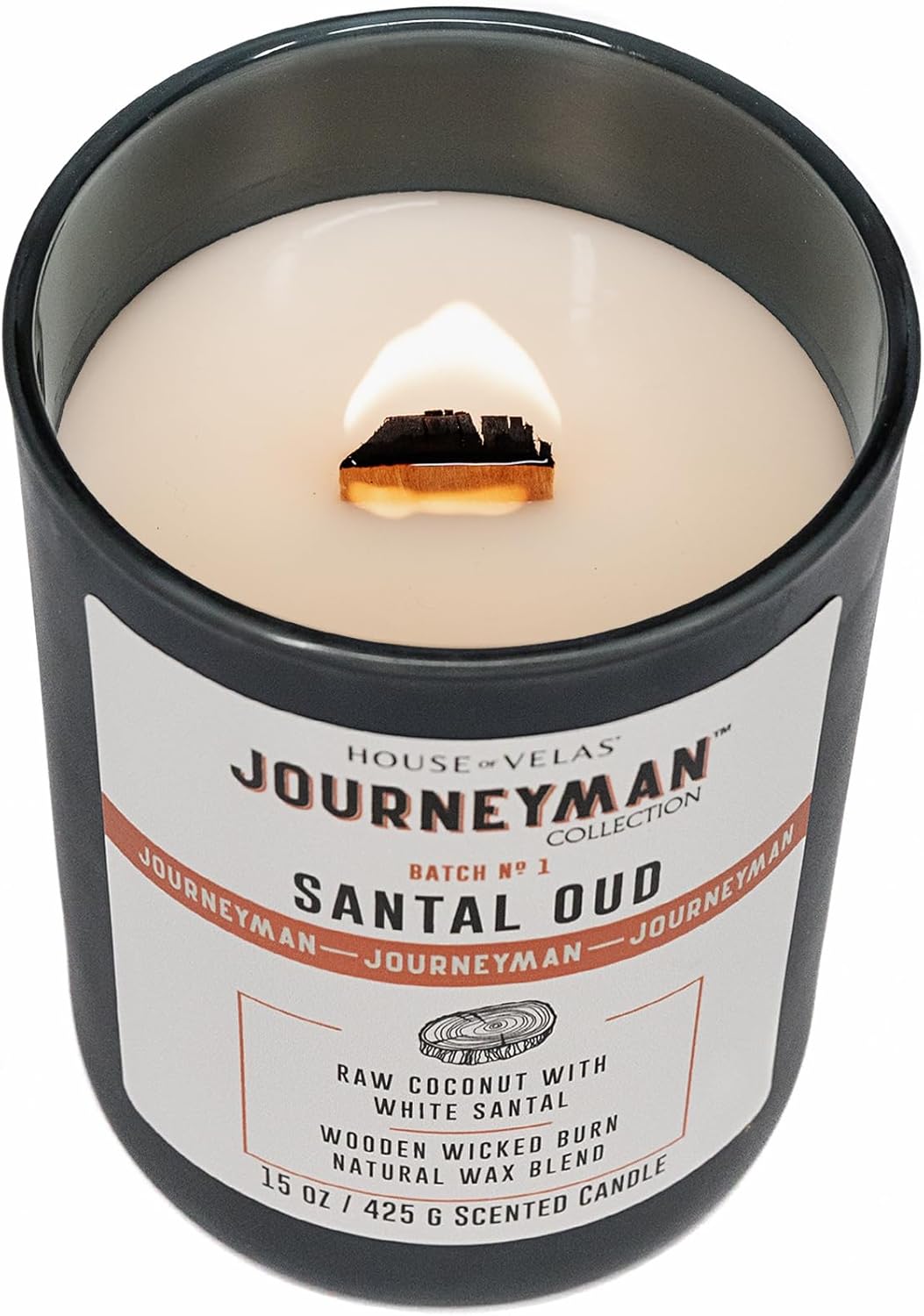 Journeyman Collection Candle, 15oz, Wooden Wick, Santal Oud, Large Painted Jar