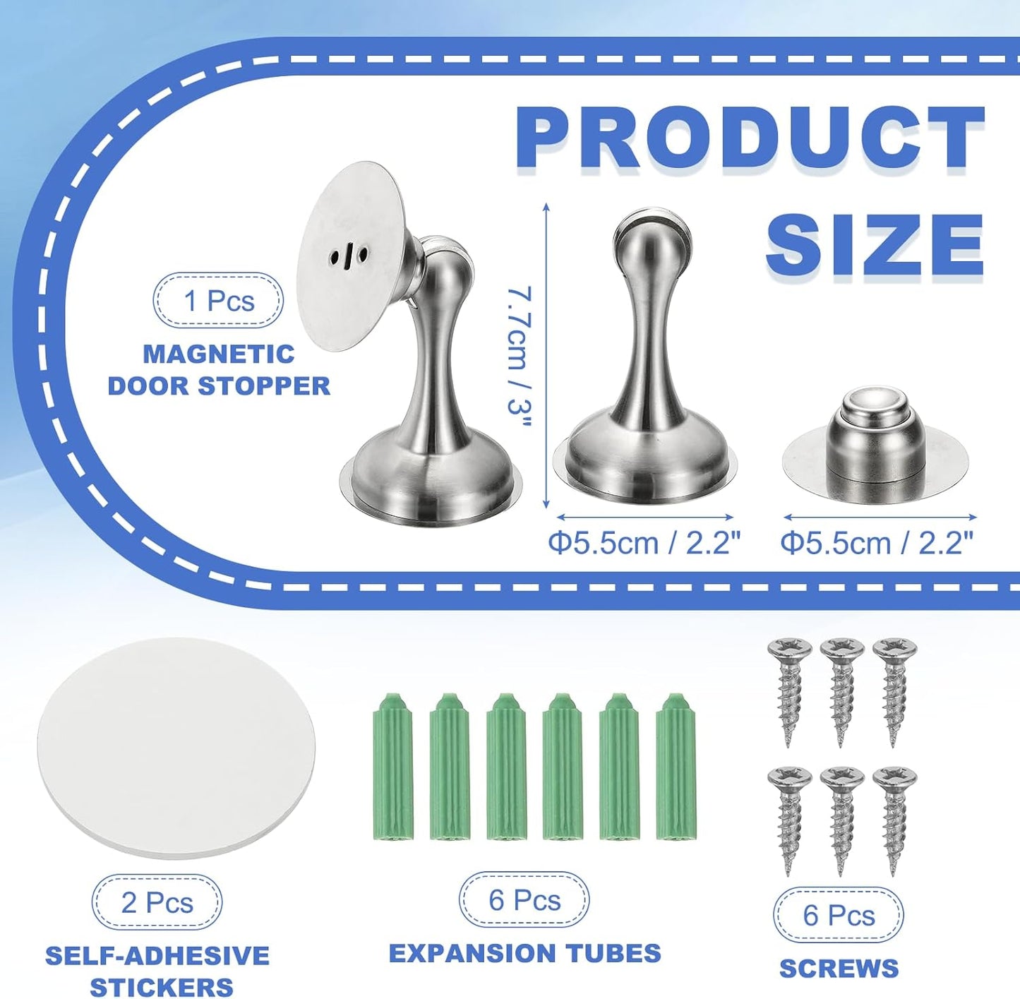 uxcell Magnetic Door Stopper, Stainless Steel Heavy Duty Door Holder, No Drilling Doors Knob Wall Protector with Self-AdhesiveTapes and Screws for Home Office Wall Floor Mounting, Silver