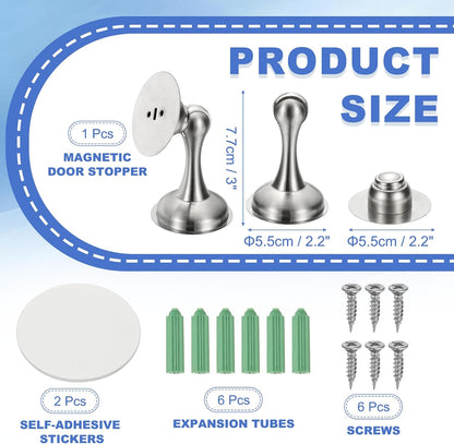 uxcell Magnetic Door Stopper, Stainless Steel Heavy Duty Door Holder, No Drilling Doors Knob Wall Protector with Self-AdhesiveTapes and Screws for Home Office Wall Floor Mounting, Silver