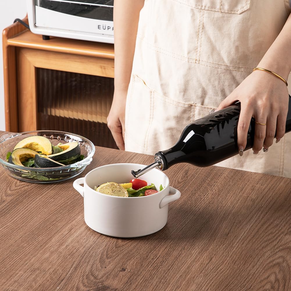 Sweejar Large Olive Oil Dispenser Bottle with Spout, 24 Oz Ceramic Oil Dispenser for Kitchen, Relief Opaque Oil Cruet, Oil Container for Cooking, EVOO, Avocado Oil, Vinegar, Pack of 1(Black)