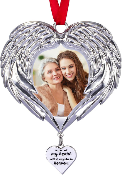 Memorial Christmas Angel Wings Photo Ornaments 2025 Sympathy Gifts for Loss of Loved One - Personalized Angel Wings Picture Frame Ornament for Christmas in Heaven Tree Decor