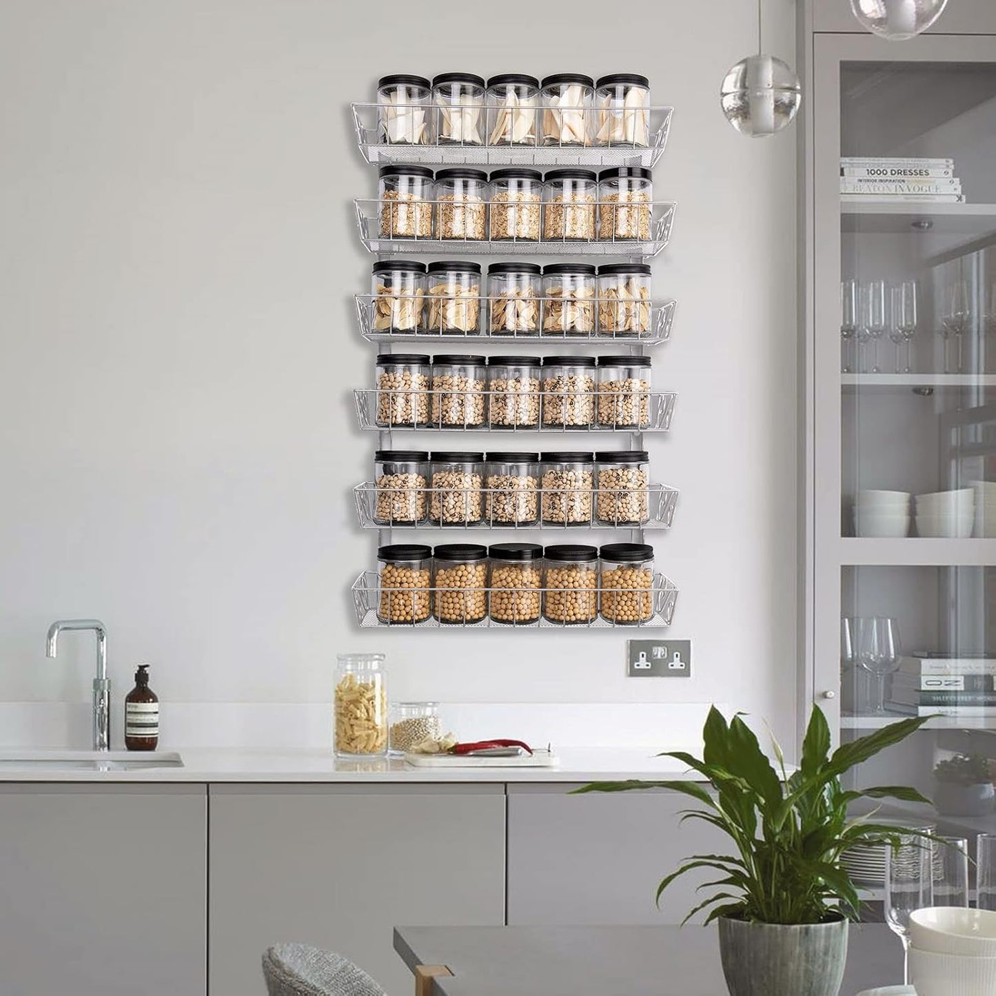 SWOMMOLY Adjustable Wall Mount Spice Rack, 6-Tier Dual-use (Multi-use) Organizer, Silver