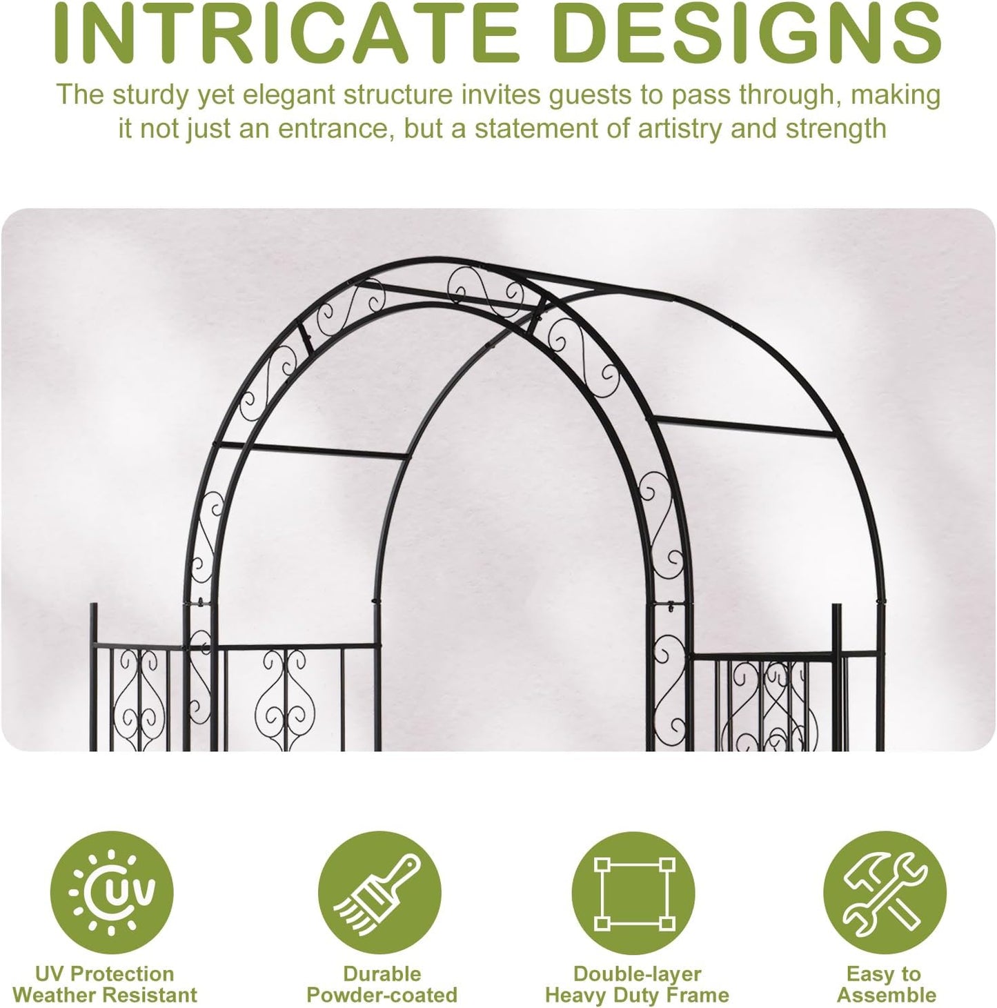 Outvita 7FT Garden Arch Arbor with Plant Stand, Heavy Duty Metal Arbour Archway, Decorative Frame Stand Trellis for Wedding Ceremony Party Plant Climbing Rose Vines Lawn