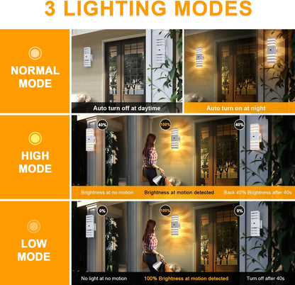 2 Pack Motion Sensor Outdoor Wall Lights with 4 Dimmable Bulbs, Modern White Dusk to Dawn Porch Sconces Waterproof Up Down Exterior Lighting Fixtures, Outside Coach Lamp for House Garage Front Door