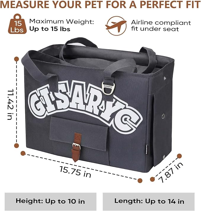 Dog Purse Carrier for Small Dogs, Cats and Puppies – Soft-Sided Foldable Pet Travel Bag with Multi Pockets, 3-Sided Mesh & Rollable Cover for Nervous Cats, Fits Pets up to 15 lbs (Grey)