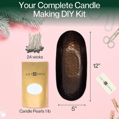 LILY LADUE Sand Candle Kit - 1Lb/16Oz Pearled Candles Sand and Wicks (24) with Bronze Holder, Unscented Aroma Beads, Reusable Pearled Candle Wax for DIY Home Kit, Powder Beads Refill Available