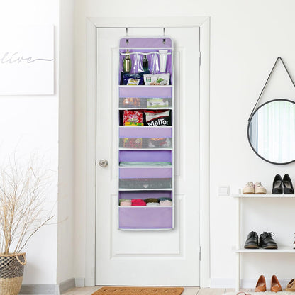 Univivi 5-Shelf Fabric Door Storage Over Door Hanging Organizer with 4 Large Pockets and 3 Small PVC Pockets Nursery Closet Cabinet Wall Mount Hanging Storage Organizers for Baby Nursery (Purple)