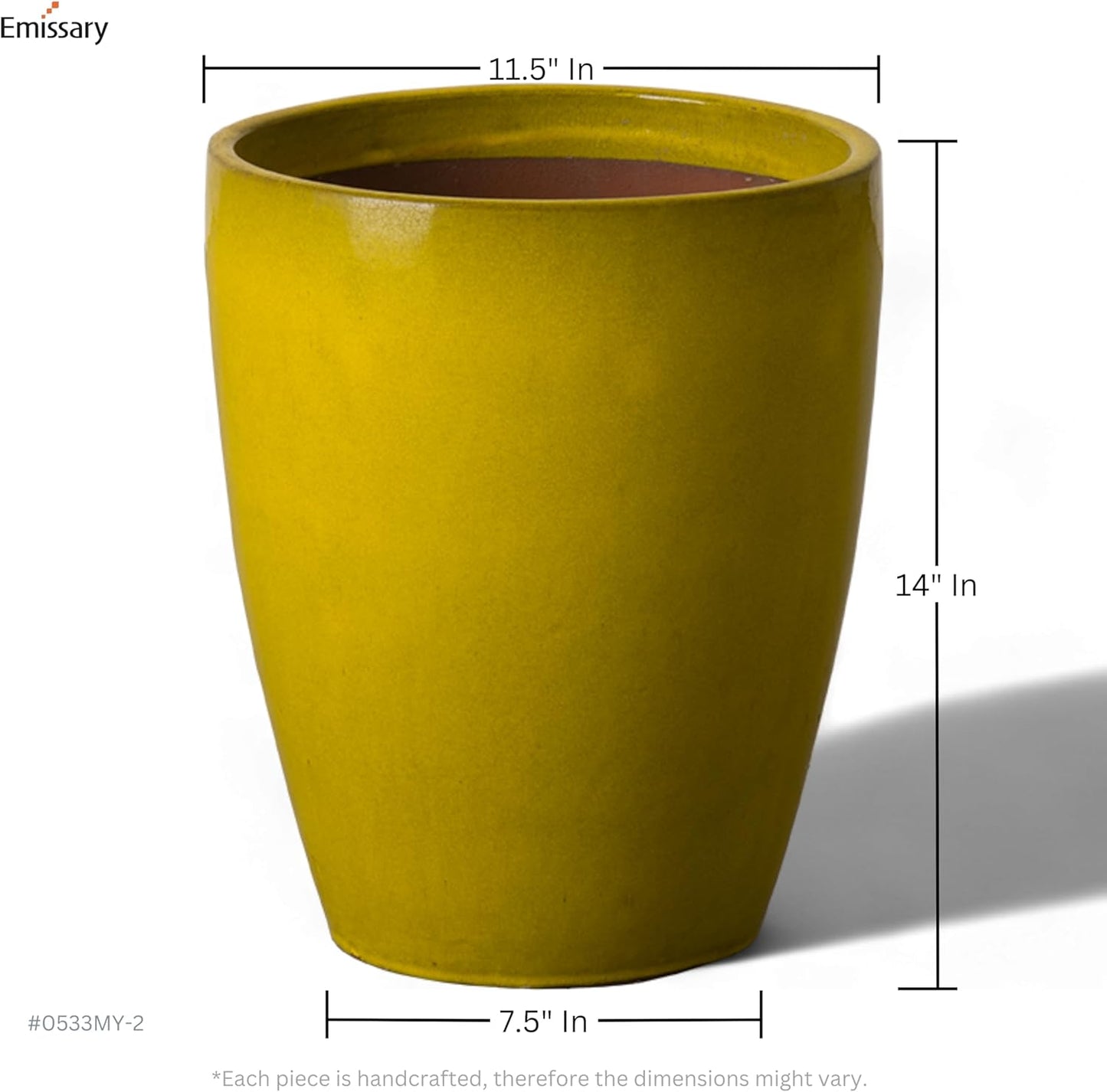 Emissary Home and Garden Bullet 11.5 in. Mustard Yellow Ceramic Round Planter (11.5 in. L x 11.5 in. W x 14 in. H) with Drainage Hole