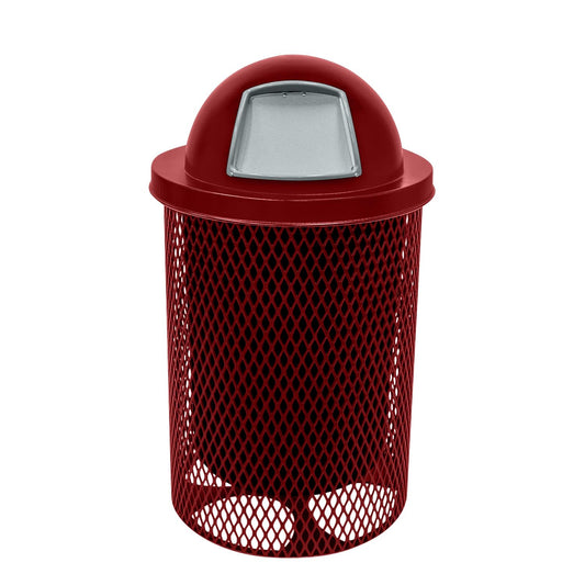 COATEDOUTDOORFURNITURE RDT-TXTBUR Heavy Duty 32 Gallon Round Trash Receptacle, Liner Included, Textured Burgundy with Black Dome, Made in America
