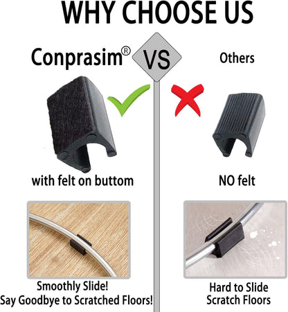 Rectangle U Shaped Chair Leg Tips Caps with Felt Pads,Furniture Feet Protector Slide Smoothly Glides No Scratches No Noise Protect Hardwood Floor,Fit 10mm(25/64inch) Diameter Tubular Leg (Black 24PCS)