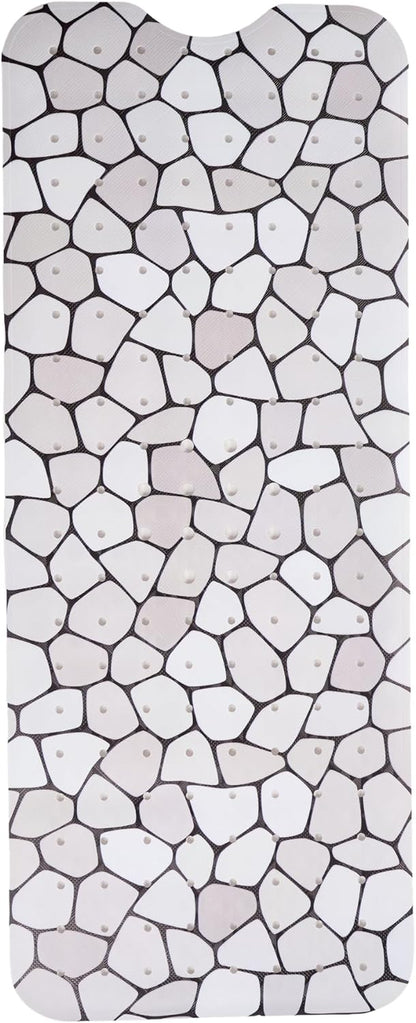 ENKOSI Bath Mat – Large 40 x 16 Inch Non-Slip Bathtub Mat with Secure Suction Cups & Drain Holes – Extra Long Bathroom Shower Mat for Tub with Grey Pebble Design (Grey Pebble 40x16)