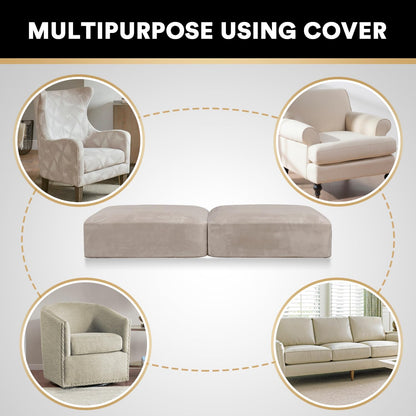 PrinceDeco Stretch Velvet Cushion Cover Sofa Cushion Slipcover for Loveseat Sofa Couch Cushion Furniture Protector Seat Cushion Sofa Cover(Each Width Up to 29.5", Oatmeal)