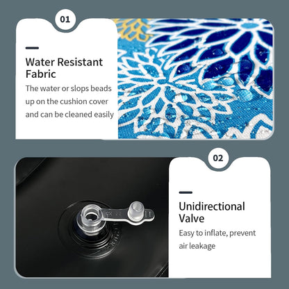 Inflatable Ottoman Stool D21 xH9 for Outdoor/Indoor Use, Water Repellent Patio Foot Rest Stool with Portable Handle,Round Pouf Ottoman Suitable for Garden,Deck and Camping - Dahlia Blue