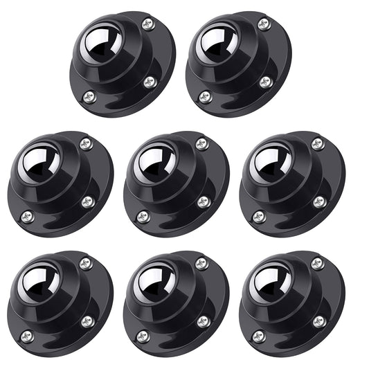 PlusRoc 8 Pack Self Adhesive Caster Wheels 1 Inch for Appliance Sliders Rollers, Load Capacity 28LBS Per Wheel, Low Profile Swivel Wheels for Furniture Storage Bins, Black
