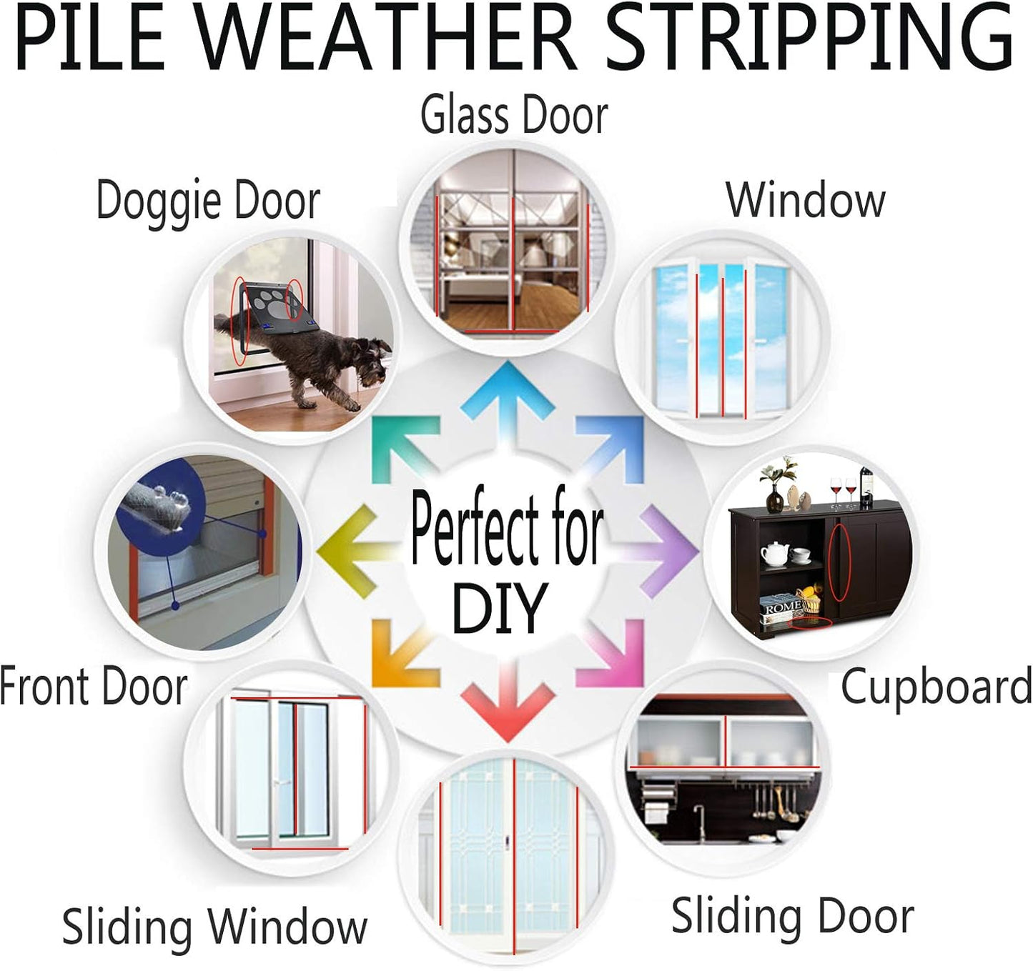 Felt Pile Weather Stripping Brush for Sliding Windows/Doors Frame Side, Self Adhesive Weatherstrip Seal Strip Sealer for Soundproofing (16ft x11/32 Backing x 9/16 Brush inch, White)