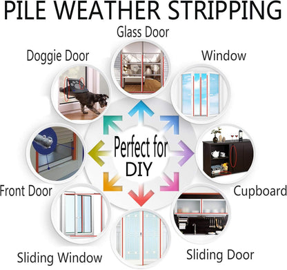 Weather Stripping Brush for Sliding Windows/Doors Frame Side,Pile Self Adhesive Weatherstrip Seal Strip Sealer Draft Stoppers (33ft x11/32 Backing x 11/32 Brush inch, White)