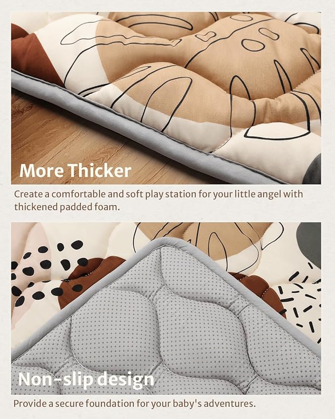 Blissful Diary Portable Baby Play Mats for Floor, Thicken Cushioned Foldable Baby Crawling Mat for Indoor Outdoor, Non-Slip & Washable Kids Playmat for Tummy Time Activity, Boho 43" X 43"