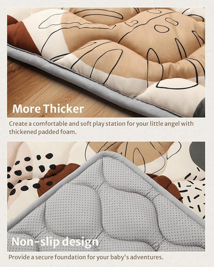 Blissful Diary Portable Baby Play Mats for Floor, Thicken Cushioned Foldable Baby Crawling Mat for Indoor Outdoor, Non-Slip & Washable Kids Playmat for Tummy Time Activity, Boho 43" X 43"