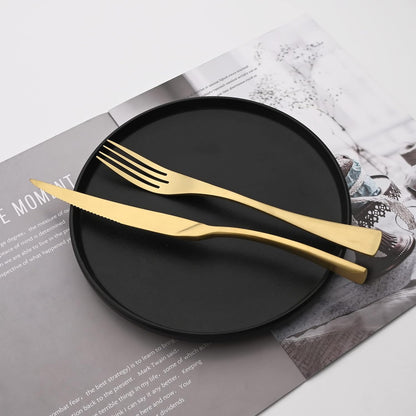 Luxury 18/10 Stainless Steel Matte Champagne gold Flatware Set - Silverware Cutlery Utensil Set Steak Knife Spoon and Fork Knife Serving Set,Service for 1 (6-Piece)