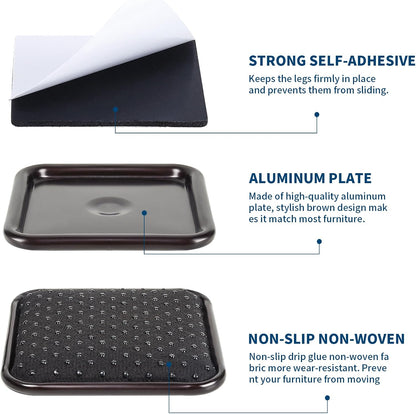 Ezprotekt 2 1/2" Square Non Slip Furniture Pads with Drip Glue Non-Woven Fabric Bottom, 16 Pcs Anti Skid Furniture Coasters Cups Floor Protectors for Bed, Sofa, Table, Chair, Cabinet, Brown/Black