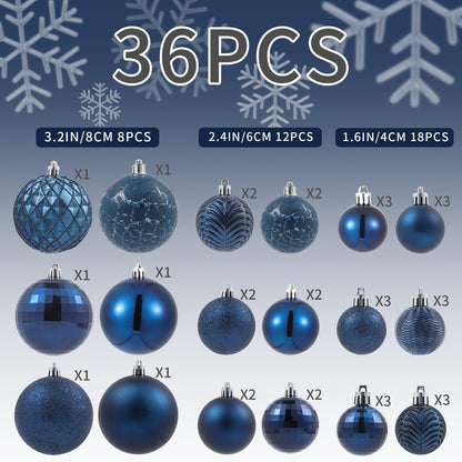 LANGXUN 36pcs Midnight Blue Christmas Tree Decorations Balls, Bolas De Navidad, 2025 Christmas Decor, Indoor Outdoor Shatterproof Christmas Ornaments, Xmars Party Wedding Suppiles