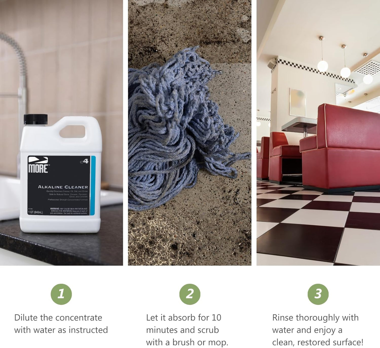 MORE Alkaline Heavy Duty Cleaner & Degreaser for Cleaning, Oil Removing and Restoring Natural Stone, Tile, Grout, Concrete, Kitchen Appliances, Stovetops and Grills - Quart - 32 oz