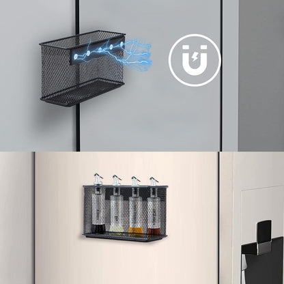 Wire Mesh Storage Baskets Organizer Black Magnetic Basket with 5 Strong Magnets, Magnetic Organizer Holder for Refrigerator Locker Whiteboard Office,Home 6.29'' × 2.28'' × 3.54''，4 Pack