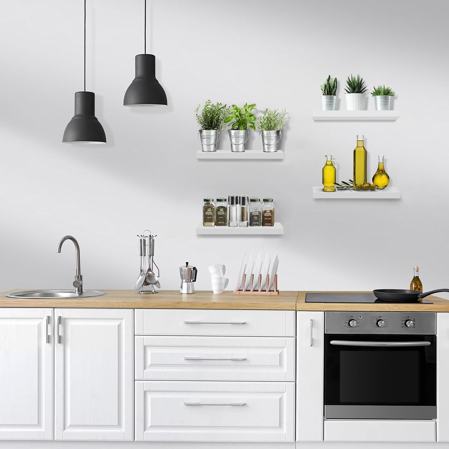 Sorbus Floating Shelves for Wall, Bathroom Shelves Wall Mounted for Kitchen, Bedroom, Living Room, Bathroom Storage, Over Toilet, Hanging Book Shelf for Wall Home Decor (White, 4 Pack)