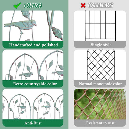 Decorative Garden Fence 4 Pack, 24in(H) x 6.5Ft(L), Metal Garden Fencing Panel, Landscape Pathway Edge Iron Picket Fence Panels, Border for Yard Patio Flower Bed