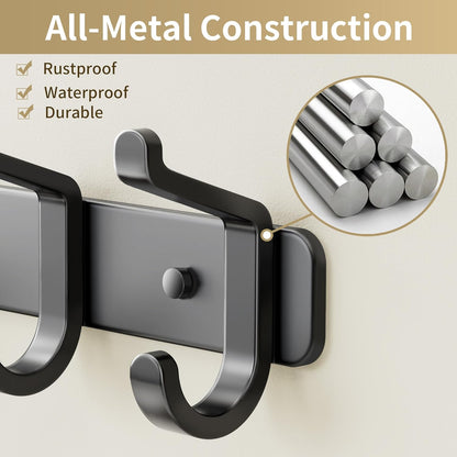 Coat Rack Wall Mounted Heavy-Duty: Metal Coat Hanger 6 Hooks for Hanging Hat, Clothes, Robe, Keys, Backpack, Bathroom Towels, Jacket, Purse - Closet, Door, Entryway, Mudroom (Black, 1 Pack)