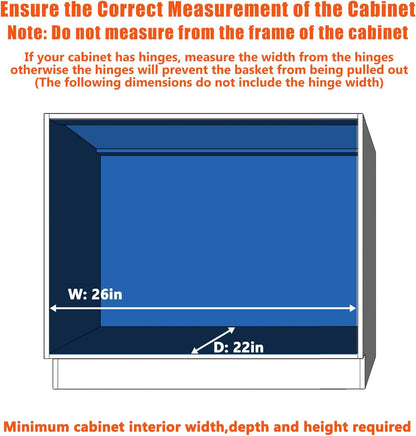Pull Out Cabinet Organizer 25½" W x 21½" D, Heavy Duty Cabinet Pull Out Shelves, Slide Out Drawers Organization for Kitchen Cabinets Bathroom