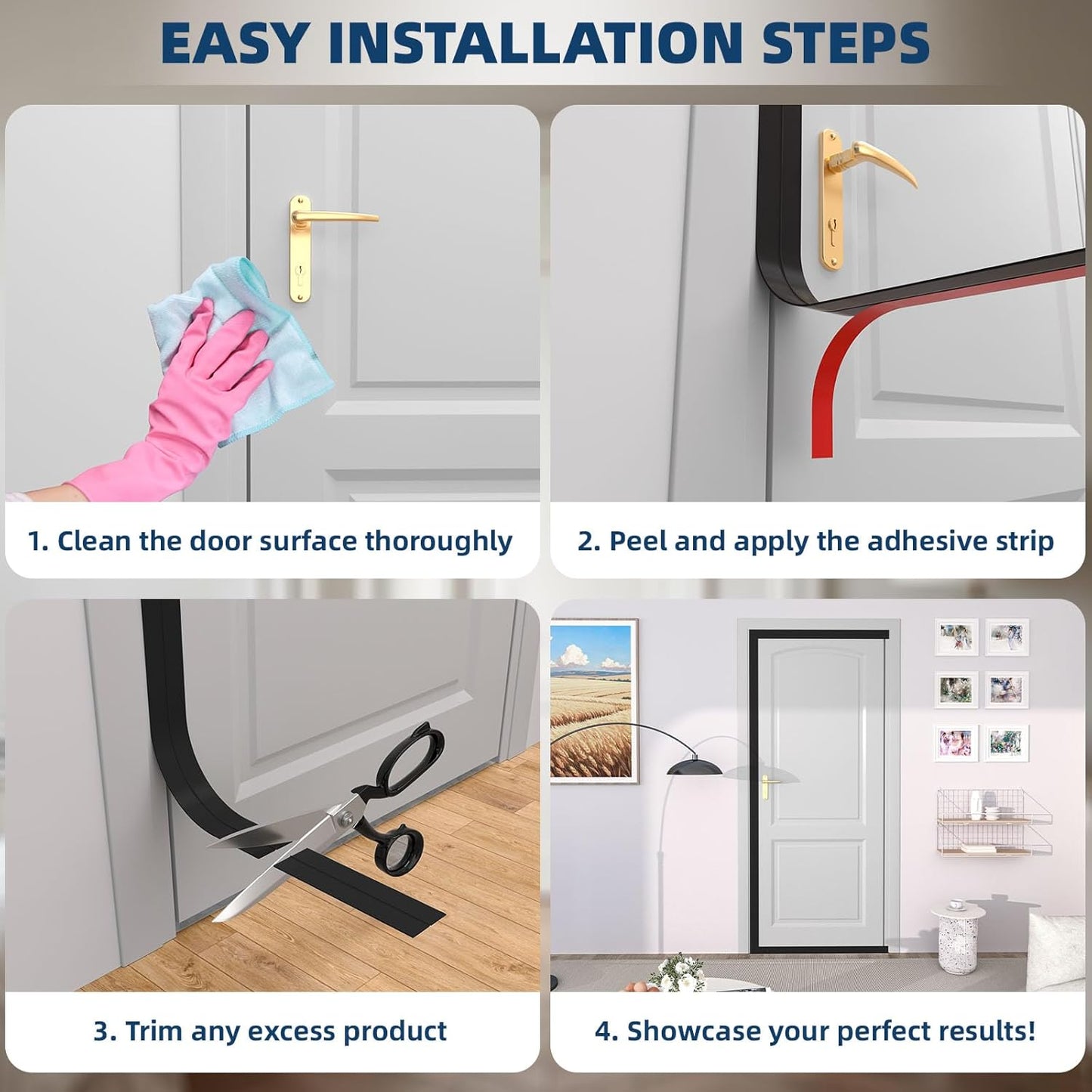 Heavy-Duty 36 ft x 1 in Weather Stripping, Extra Thick 2mm Door Draft Stopper Silicone Seal Strip for House and Glass Shower Doors for Collision and Side Gaps of Door and Windows, Black