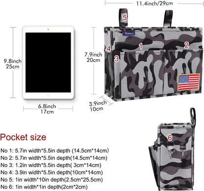 Surblue Bedside Caddy Hanging Bed Organizer Storage Bag Pocket for Bunk and Hospital Beds, College Dorm Rooms Baby Bed Rails, Wheelchair Side Bag, Camp Chiars, 4 Pockets and 2 Hooks (Small City)