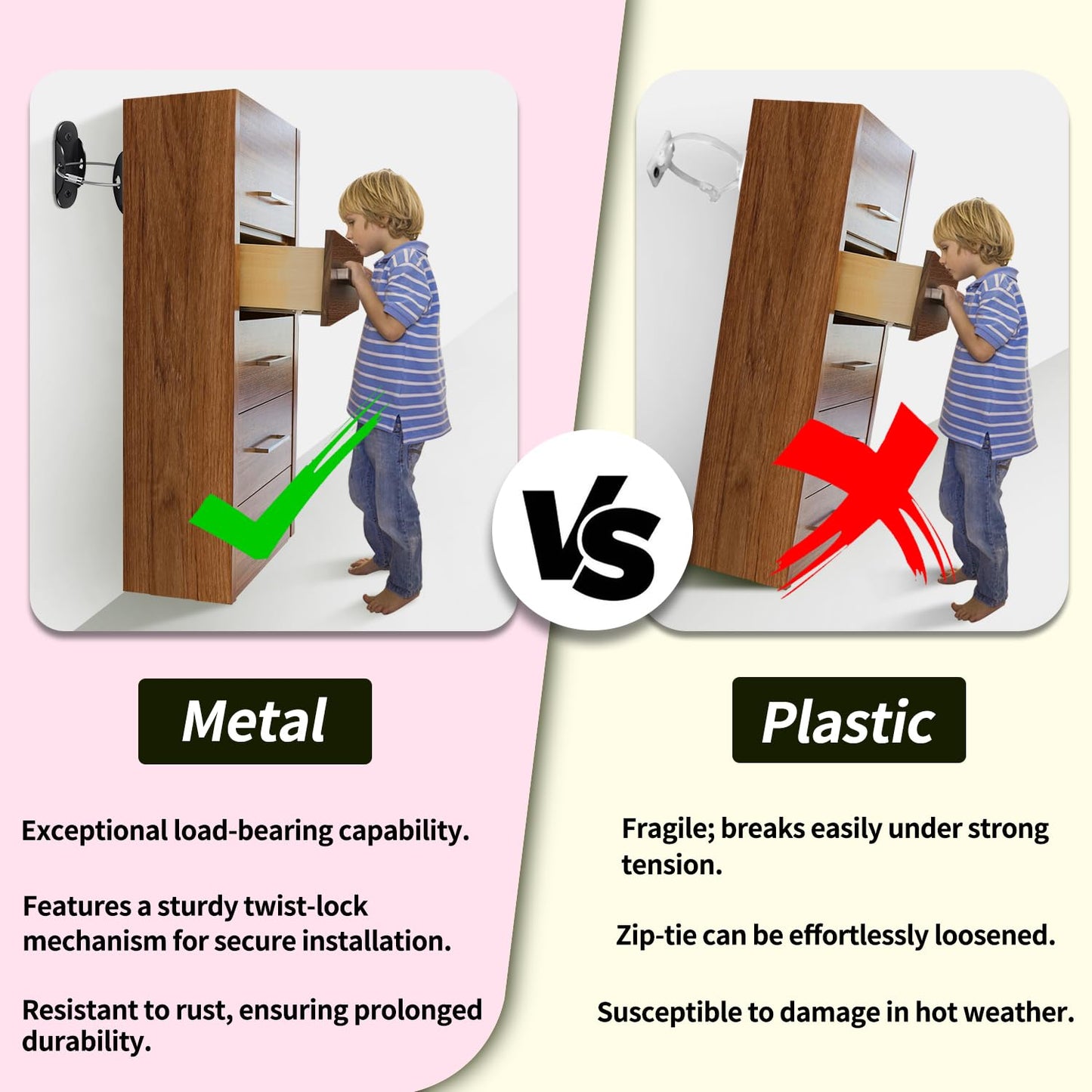 Anti Tip Furniture Anchors (6 Packs) Furniture Anchors for Baby Proofing, Earthquake Straps for Furniture Dresser Wall Safety Anchor Furniture Safety Straps Wall Straps, Black