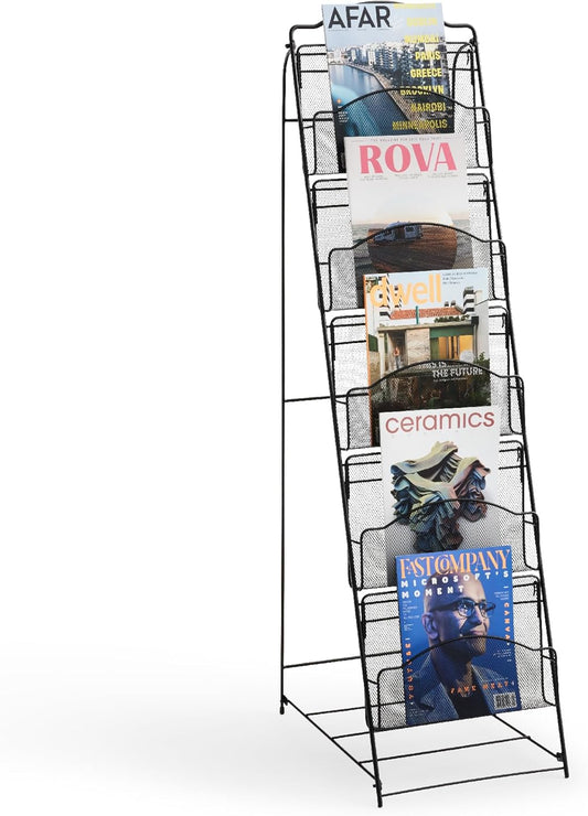 Safco Onyx Mesh Magazine Holder, Ladder Style Display Rack with 5 Pockets, Brochure Organizer, Commercial-Grade Steel Construction, Black
