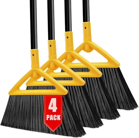 Heavy Duty Broom Outdoor and Indoor, 4 Pack Upgraded Commercial Angle Brooms, Perfect Yellow Broom of House, Kitchen, Garage, Courtyard