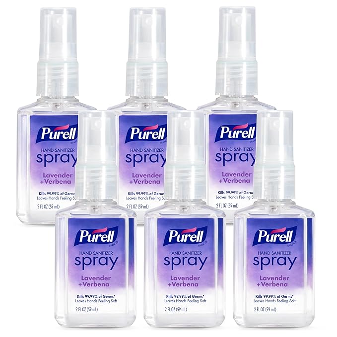 PURELL Hand Sanitizer Spray, Infused with Essential Oils, Lavender and Verbena Scent, 2 fl oz Travel-Size Bottle (Pack of 6) – 2024-04-EC