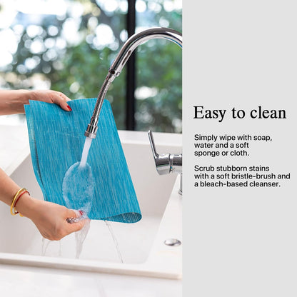 Placemats Set of 6 - Easy Clean Woven Vinyl Placemats for Dining Table, Indoor/Outdoor Place Mats, Washable PVC Table Mats（Teal Blue）