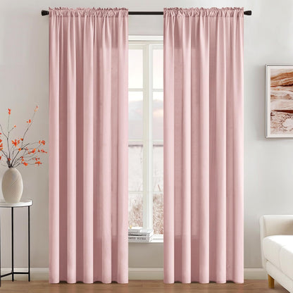 MIULEE Baby Pink Privacy Sheer Curtains That Let Light in 84 Inches Long Non-See-Through Semi Sheer Curtain Light Filtering Window Curtains Drapes for Living Room Bedroom 2 Panels Set 42 X 84