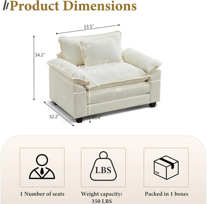 URRED Modular Sectional Sofa Comfy Cloud Couch, Modern Chenille Sofa Sleeper Deep Seat Couches with Ottoman/Pillows for Living Room (White, 53'')