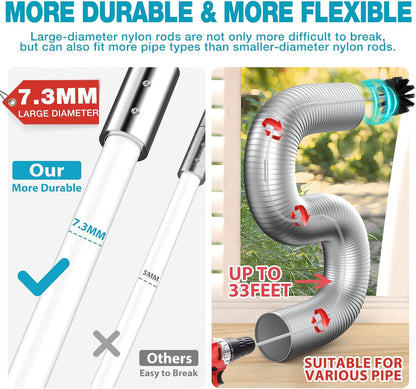 Sealegend 47-Pieces 33-Feet Dryer Vent Cleaner Kit, Dryer Cleaning Tools, Include Omnidirectional Blue Dryer Lint Vacuum Attachment, Dryer Vent Brush, Universal Vacuum & Dryer Adapters