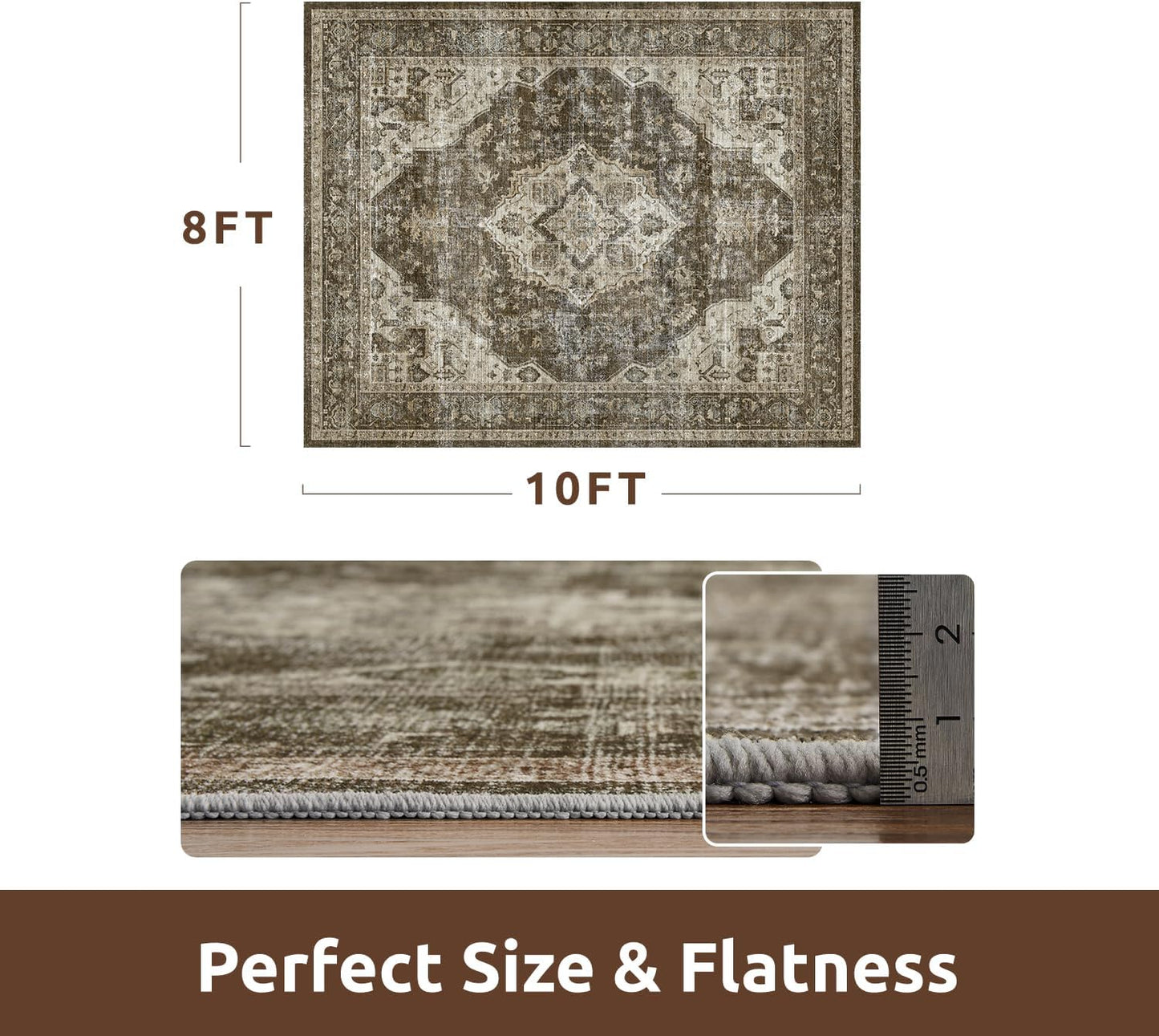 AMOAMI Area Rug - 8x10 Vintage Soft Coffee & Brown Rug for Living Room, Bedroom, Dining Room, Office - Non-Slip, Washable Carpet