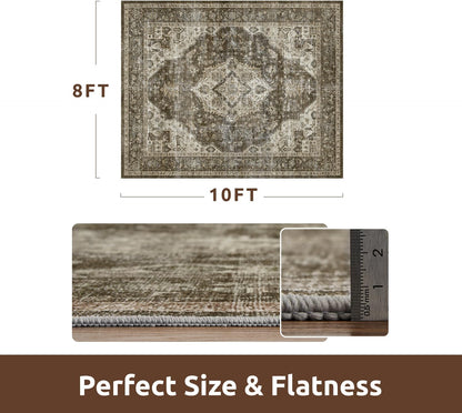 AMOAMI Area Rug - 8x10 Vintage Soft Coffee & Brown Rug for Living Room, Bedroom, Dining Room, Office - Non-Slip, Washable Carpet
