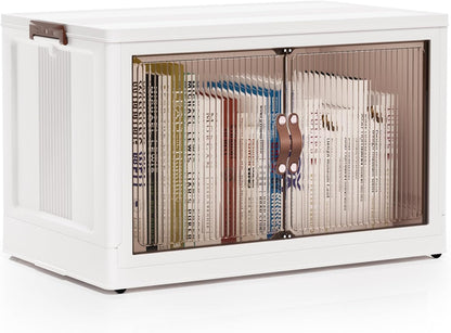 Jalove 50QT Plastic Storage Bins with lids, Stackable Collapsible Storage Containers with Wheels, Closet Organizer and Storage Drawers, Clothes Storage Cabinet for Home Office Garage, 1 Pack White