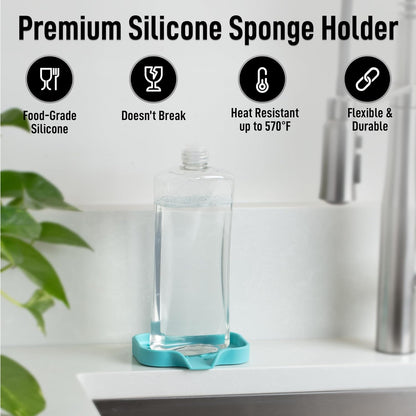Zulay Kitchen Small Silicone Sponge Holder (4.9x3.3”) – Space-Saving Sink Organizer Tray for Sponge, Soap, Brush & More – Compact Non-Slip Dish for Kitchen & Bathroom (Aqua Sky)