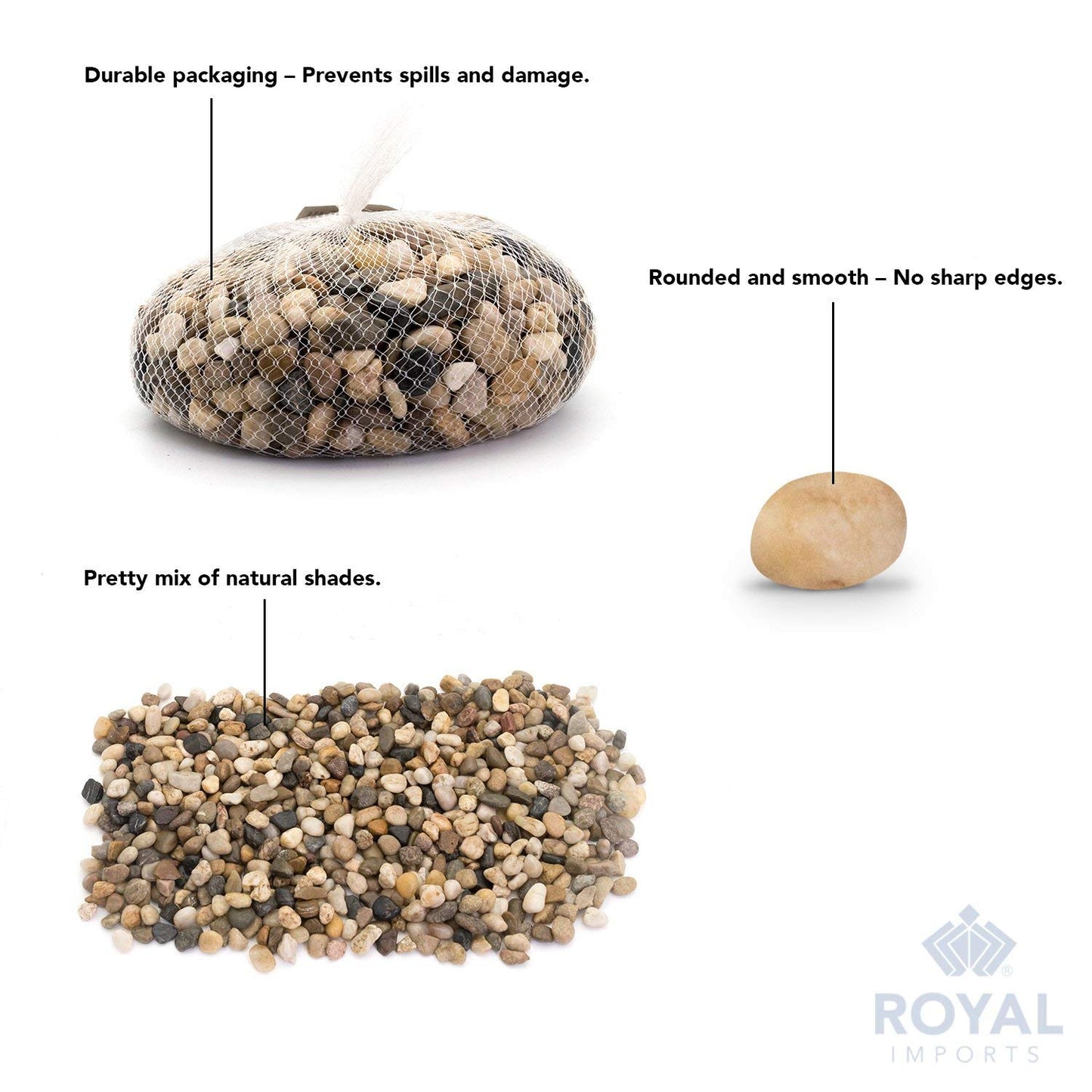 Royal Imports 2LBS River Rocks Decorative Ornamental Pebbles, Garden Landscaping Stones, Gravel Filler for Plants, Vases, Succulents, Home Decor, Aquariums, Crafting, Animal Habitat - Small Natural