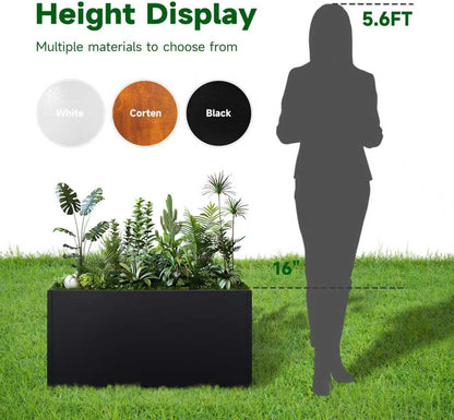 Galvanized Steel Planter Black Metal Outdoor Planter Powder Coated 32" x 12" x 16" Pot Metallic Heavy Pot Indoor & Outdoor, Commercial & Residential (L32 x W12 x D16, Black)