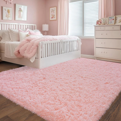 Rezutan Ultra Soft Pink Rugs for Bedroom 6x9 Feet, Fluffy Shag Area Rugs for Living Room, Large Comfy Furry for Girls Kids Baby Room Decor Teenage Pastel Princess Rug, Non Slip Nursery Classroom