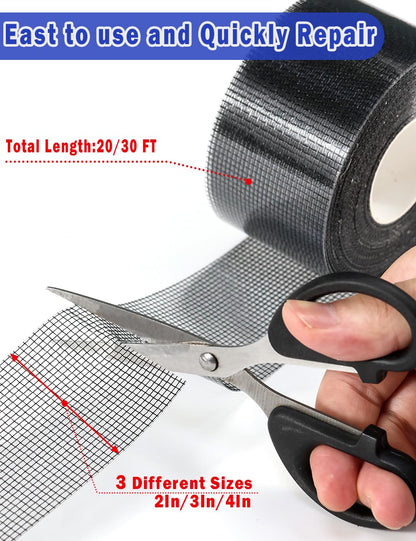 Wohohoho Window Screen Repair Tape, 2 in X 40 FT (480IN) Black Screen Patch Repair Kit, 3-Layer Strong Adhesive Invisible Screen Tape Mesh Repair for Windows, Doors Garage Mosquito Net Magnetic Screen