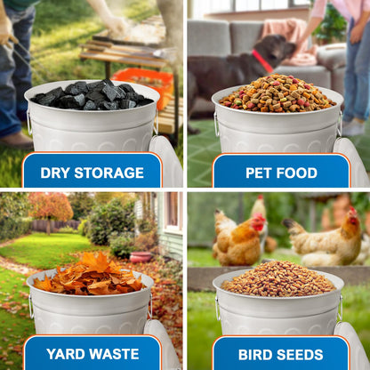 Plexon 13-Gallon Galvanized Steel Round Trash Can with Lid, Indoor and Outdoor Use, Durable Construction, Retro Design, Stylish Beige 2 Pack